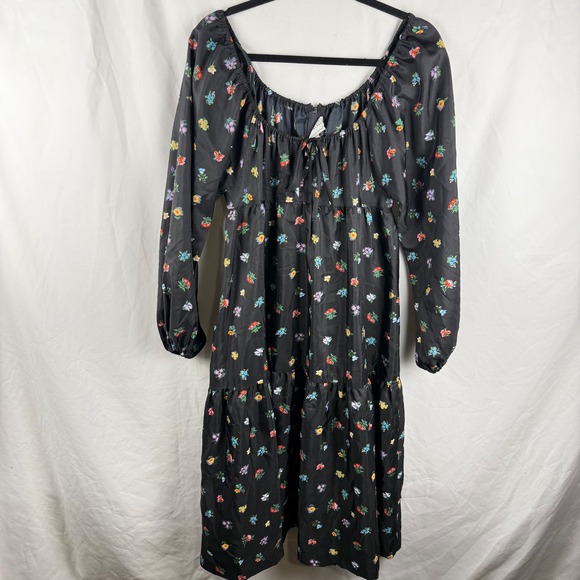 S. Howard Hirsh Dresses & Skirts - Vintage Black Balloon Sleeve Ditsy Dark Floral Midi Peasant Dress Whimsigoth 12
